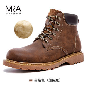 Giày Bốt Cao Cổ Nam Mr.A Kiểu Cổ Điển Lót Lông Cừu Màu Nâu Mùa Thu Đông Đế Dày Mũi Tròn Kiểu Buộc Dây Giữ Ấm