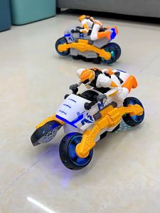 Electric transformable motorcycle childrens toy spinning light music transformable toy car