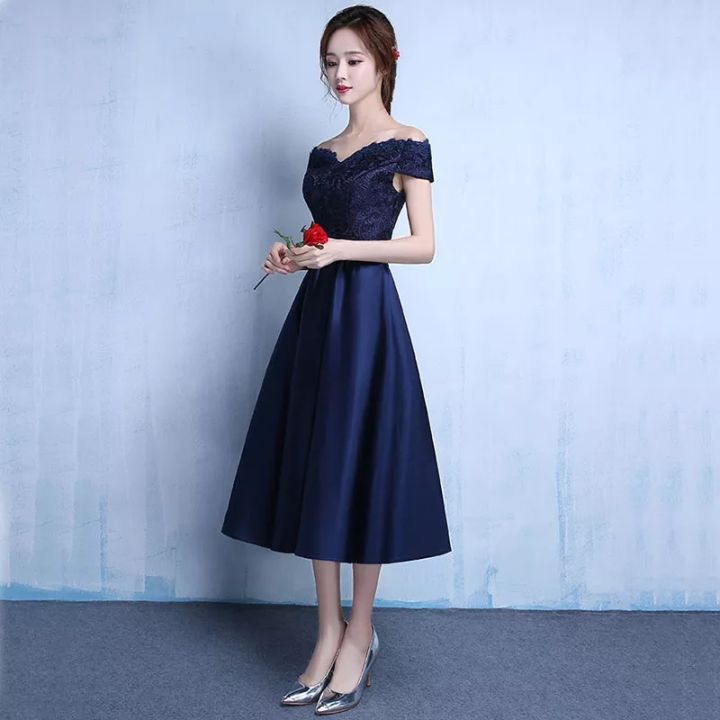 Gaun Prom Vestido DongCMY New Fashion Party 2021 Biru Navy Boat