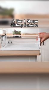 L Shape Sliding Cabinet Pull Out Basket 2 Tier  Kitchen Organizer Under Sink Storage Rack
