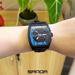 Sanda | SANDA 6321 Top Mens Digital Watch Dual Display Calendar Night Light Alarm Clock Countdown Fashion Mens Electronic Watch
