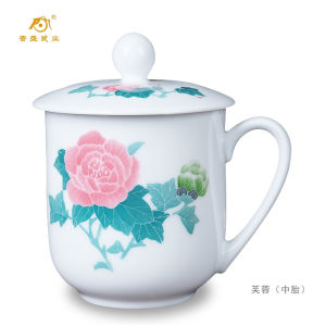Porcelain Tea Cup Ceramic with Lid for Brewing Tea Colorful Underglaze Hand-Painted Home Office Water Cup with Tray