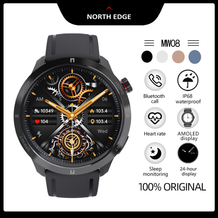 NORTH EDGE MW08 AMOLED 24-hour bright screen fashion smart watch men's watch women's watch bluetooth call HR O2 sleep monitoring 100+sport mode IP68 waterproof compatible with IOS Android
