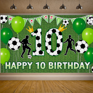 10th/7th/9th Birthday Banner with Soccer Ball Party Supplie Decors Backdrop for Birthday Party Decorations Photography Props