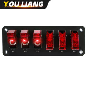 12-24V 6 Gang Toggle Rocker Switch Panel with LED Light & Flip Cover Heavy-Duty ON/Off Plate Pin SPST For Car Marine Boat Truck