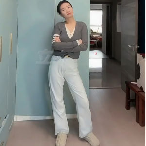 Stylish V-neck Design Womens Knitwear For Shorter Figures
