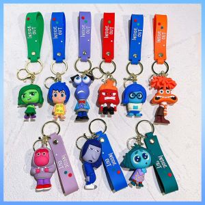 Bandai | Cartoon Inside Out 2 Keychain 3D Pendant Joy Anxiety Anger Sadness Disgust Anime Figure Keychain Decoration Kids Gifts