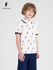 POLOWALK Childrens Polo Shirt Short Sleeve Bear Collar T-Shirt Summer New Style Boys Clothing Cotton Polyester Blend