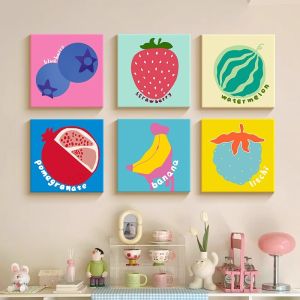 Dopamine Fruit Living Room Decorative Artwork Cartoon Style Sofa Background Wall Hanging Painting Bedroom Combination Wall Art