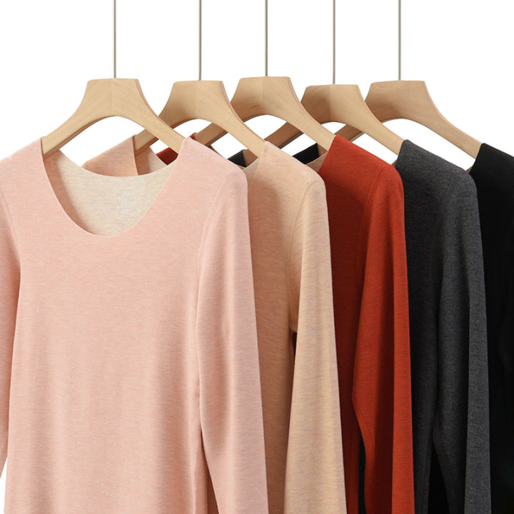 Women's Cashmere Silk Long Sleeve round Neck Underwear 300g Seamless Autumn Thermal Top Simple Style Youth Suitable
