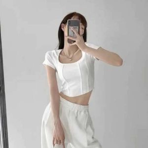 LUCIA CROP TOP GARIS DUA CROP TOP GLAM LENGAN PENDEK KOREAN STYLE