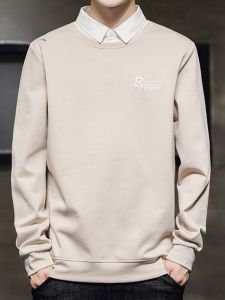 ROMON | Lomond Mens Long Sleeve Knitted Shirt Collar Base Layer Sweater Trendy Autumn Winter New Style Two-Piece Look Casual Fashion