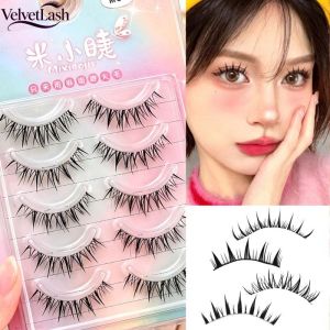 VelvetLash【Local Stock】5 Pairs Manga Lashes Crossed Thai Fairy False Eyelash Makeup Natural Thin Band Soft Little Devil Eyelashes