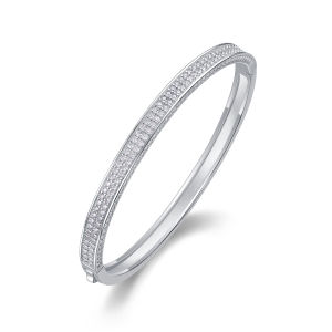 JIUZUAN 1.5MM Full Moissanite Bangle Bracelets For Women S925 Silver Lab Diamond Sparkling Spring Buckle Bracelets Jewelry Gifts