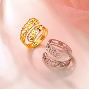 Skyrim Lotus Flower Adjustable Rings Women Stainless Steel Gold Color Ring Amulet Yoga Buddhism Jewelry Birthday Gift Wholesale