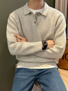 Áo Len Dệt Kim Dày Cổ Polo Nam Màu Trơn Thường Ngày Dày Dặn Thoải Mái Đa Năng Áo Len Dệt Kim Polyester Mùa Đông