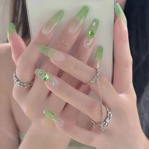 Summer White Enhancing Green LED Cured Nail Tips Removable Reusable False Nails Wearable Nail Art Decorations Easy Application