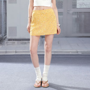 Unifree | Yellow Dotted Flowery High Waist A-line Skirt