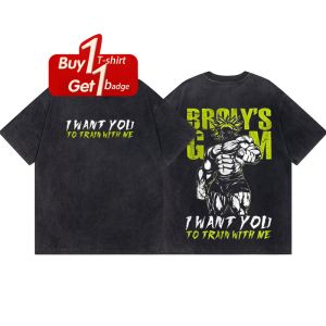 Bandai | Summer 2025 Dragon Ball Broly Graphic T-shirt Man Y2k Clothes Vintage Washed Oversized Short Sleeved Tee Casual Gym Clothing Top