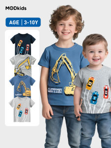 [Fast Shipping] Kids T-shirt for Boy 3-10 Yrs Old Soft Cotton Fashion Car Pattern Short Sleeved Shirt for Kids Boy