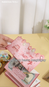 Pink Happy Birthday Cash Envelope Glitter Balloon Cake Design Birthday Folding Cash Holder Surprise Cash Gifts for Women Girls Birthday Celebration Decor