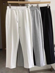 Quần thể thao nam màu trắng dáng rộng cao cấp Quần dài chân thẳng thường ngày Thời trang phù hợp với quần dài giải trí