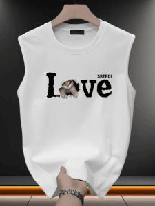 New Arrival Pure Cotton Sleeveless Bottoming Vest Creative Printing T-shirt Mens Trendy round Neck Fitness Sports Waistcoat Tops Ins