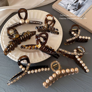 French Vintage Large Pearl Hair Clip Womens 2025 New High-End Feeling Hair Clip Back of Head Summer Shark Clip Hair Accessories