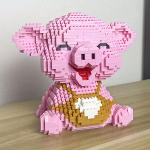 Knew Built Cute Pink Smile Pig Micro Mini Building Blocks Toy - Bringer of Good Mood and Fortune Bricks Deco at Home Office