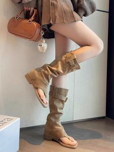 Beige Roman Style Toe Post Sandals Heightening Bohemian Beach Fashionable Boots Summer Open Toe Slippers Belt Decoration
