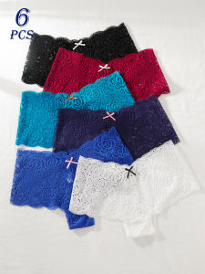 6 Pieces panties for women Multi Color Of lace Combination Set With bowknot Decoration Flat Corner PantsS-3XL Fashionable
