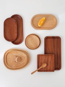 Wooden round Tray Coffee Milk Photography Plate Elliptical Fruit Tray Cute Style Dining Utensils Flat Dish from Mainland China