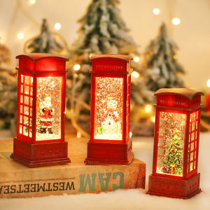 1pc Christmas Decorations Resin Wind Light With Water & Crystal Design Featuring Santa Claus & Telephone Booth Pattern Great A