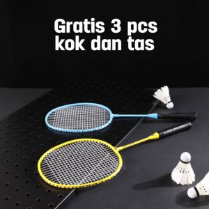 Agnite Children Badminton Racket / Raket Badminton / Raket Bulu Tangkis Anak Badminton Isi 2 Raket ( Biru + Kuning ) Free Bag dan kok Murah F2135