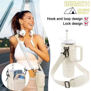 40oz Cup Holder Water Bottle Bag Portable Water Bottle Bag with Adjustable Shoulder Strap and Straw Holder for Outdoor Travel