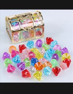Diving Gem Pool Toy 10 Big Colorful Diamonds and Crystal with Treasure Pirate Box