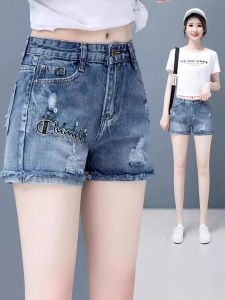 Quần Short Denim Thêu Cạp Cao Mùa Hè Cho Nữ Quần Jeans Ống Đứng Mỏng Quần Short Denim Ống Rộng Quần Jeans Ống Rộng