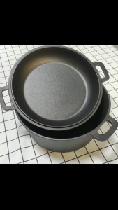 【winnereco】2 in 1 Cast Iron Dutch Oven Pot with Skillet Lid Skillet Cookware Pan Set with Dual Handles for Camping BBQ