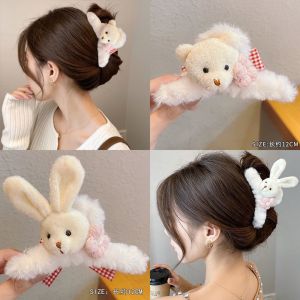 Kẹp Tóc Kẹp Gấp Phủ Lông Mịn Hình Gấu Thỏ Đáng Yêu Xinh Xắn