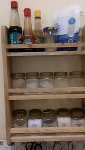 Tempat Bumbu Kayu 2 Tingkat dengan 10 Toples Dapat Sticker Bumbu