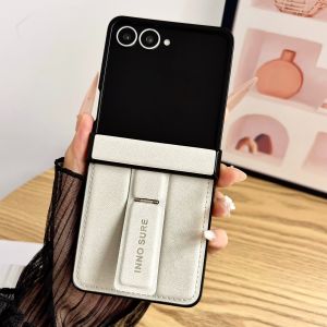 szhaiyu | For Samsung Galaxy Z Flip 8 7E 7 6 5 4 3 Luxury Calfskin Leather Invisible Bracket Case With Hinge Protection Shockproof Cover
