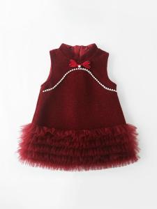 Princess Style Vest Dress Autumn Winter Baby Girls Dress New Year Cheongsam Vest Skirt Childrens Dress Red Fashionable Princess Dress