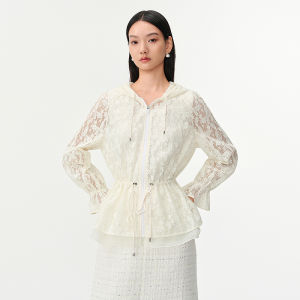 Koradior | Romantic Rose Lace Hooded Slim Fit Light Jacket