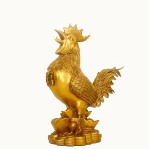 รูปปั้นไก่ทองแดงแบบจีนดั้งเดิม Fengshui Yuanbao ตกแต่งสำนักงานที่บ้านไก่