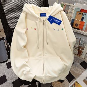 American Style Hoodie Womens New Autumn 2024 Loose Design Couples Open Cardigan Jacket Fleece Lined Zipper Casual Wear