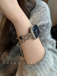 Black Pearl Beaded Chain Bracelet for iWatch Elegant Minimalist Design Smartwatch Band  And Delicate Accessories