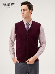 Pure Wool Thickened Vest Mens Mid-aged New Year Red Sleeveless V-neck Knitted Sweater Business Casual Standard Fit Woolen Vest