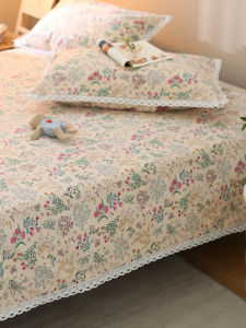 Beautiful Lace Lace Summer Bed Sheets Cool Feeling Pure Cotton Crash Summer Sleeping Mat Thickened Cotton and Linen Quilt Sheet Idyllic Small Floral