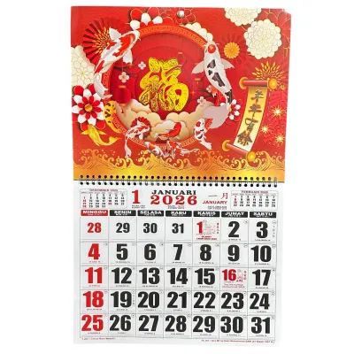 Kalender Dinding Spiral Bergambar Tahun 2026 Angka Besar Bahan kertas HVS 80gram 12 lembar