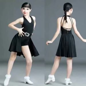 Girls Latin Dance Competition Costume Kids Backless Professional Standard Exam Practice Performance Outfit Stage Performance Zym